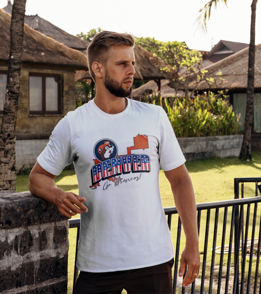 Denver Broncos Buc Ee's Go Broncos Patriotic Map T-Shirt