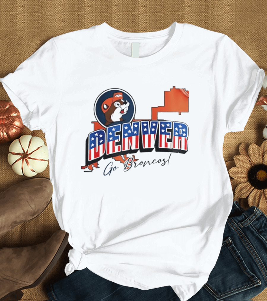Denver Broncos Buc Ee's Go Broncos Patriotic Map T-Shirt