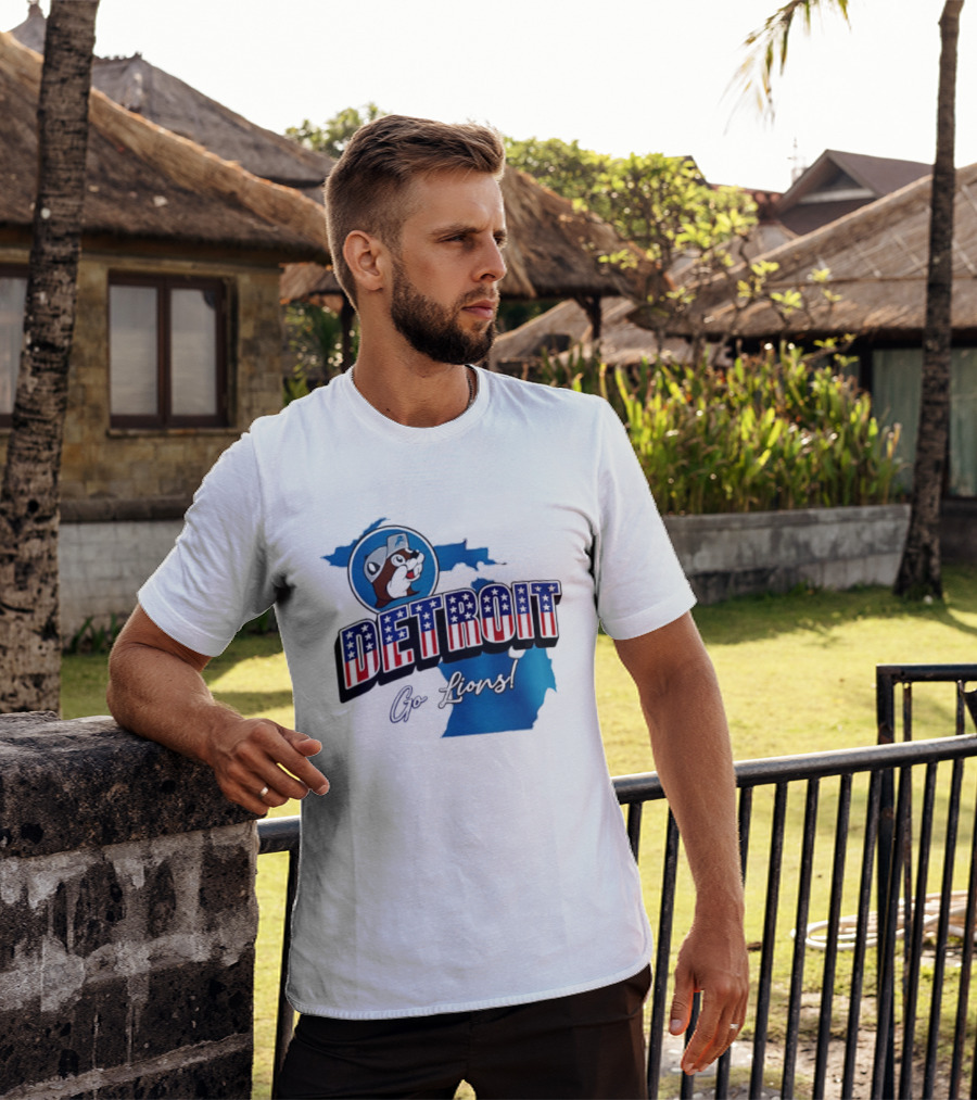 Detroit Lions Buc Ee's Go Lions Patriotic Michigan Map T-Shirt