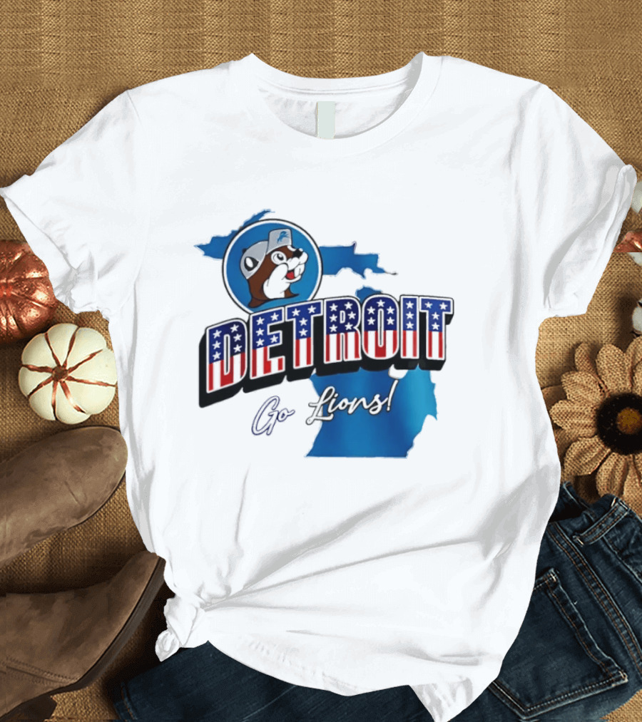 Detroit Lions Buc Ee's Go Lions Patriotic Michigan Map T-Shirt