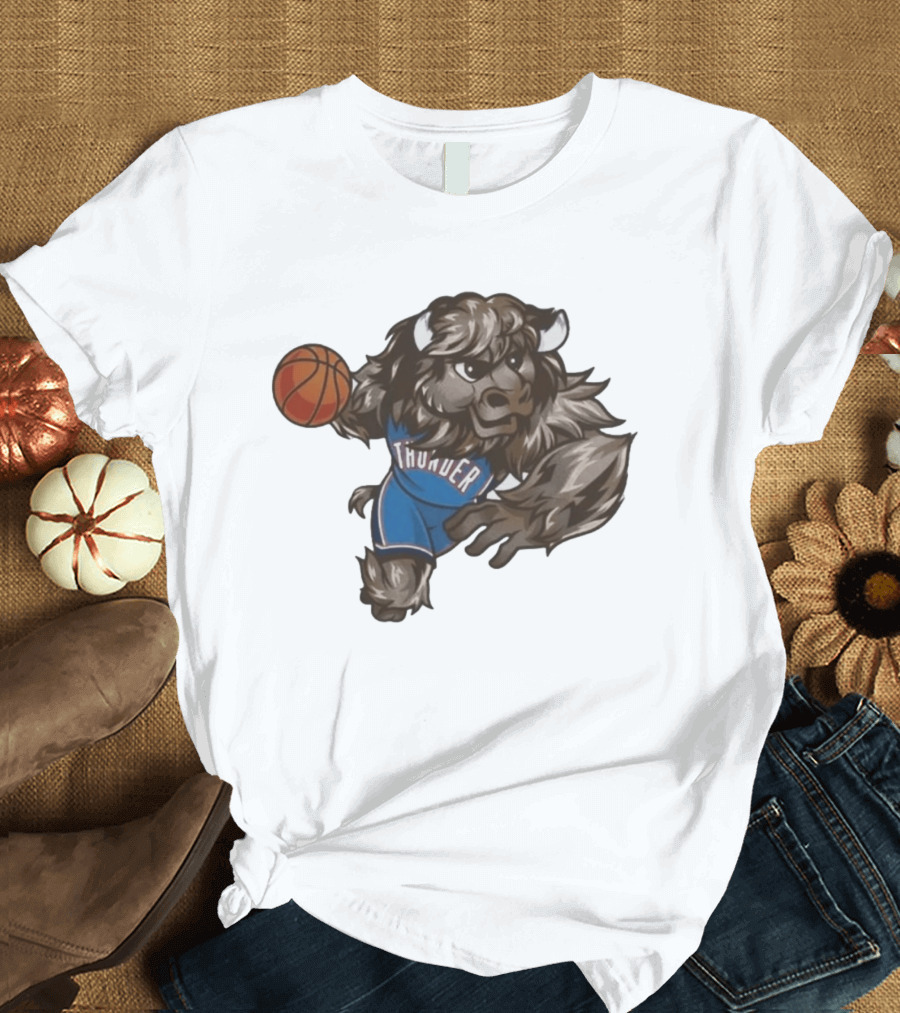 Oklahoma City Thunder Rumble The Bison Basketball Mascot Fun T-Shirt