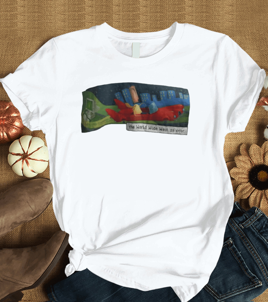 The World Wide Wait Is Over Red Car Cityscape Adventure T-Shirt