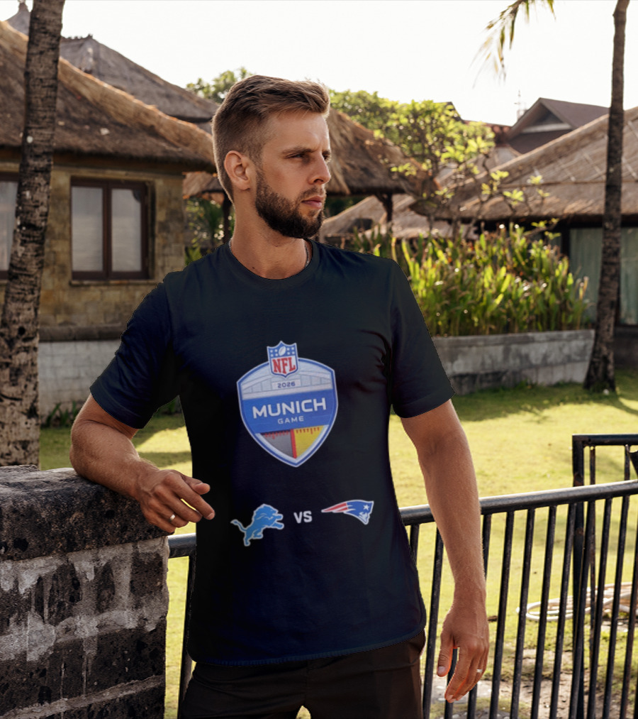 Detroit Lions Vs New England Patriots NFL 2026 Munich Game Matchup T-Shirt