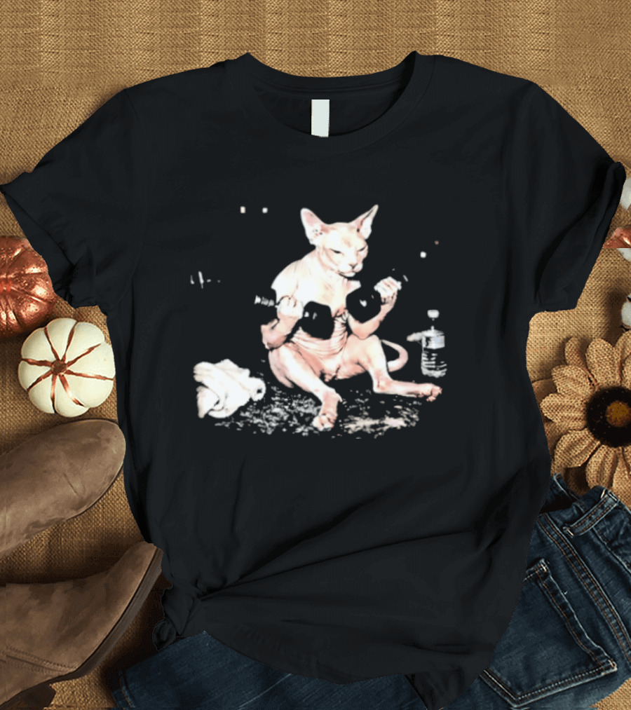 Sphynx Cat Lifting Weights Fitness T-Shirt