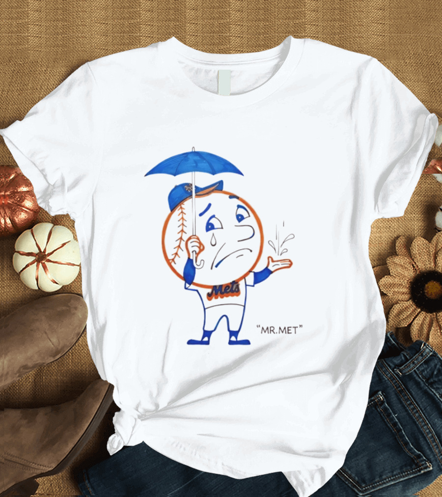 Mr Met New York Mets Rainy Day Mascot Umbrella Splash T-Shirt