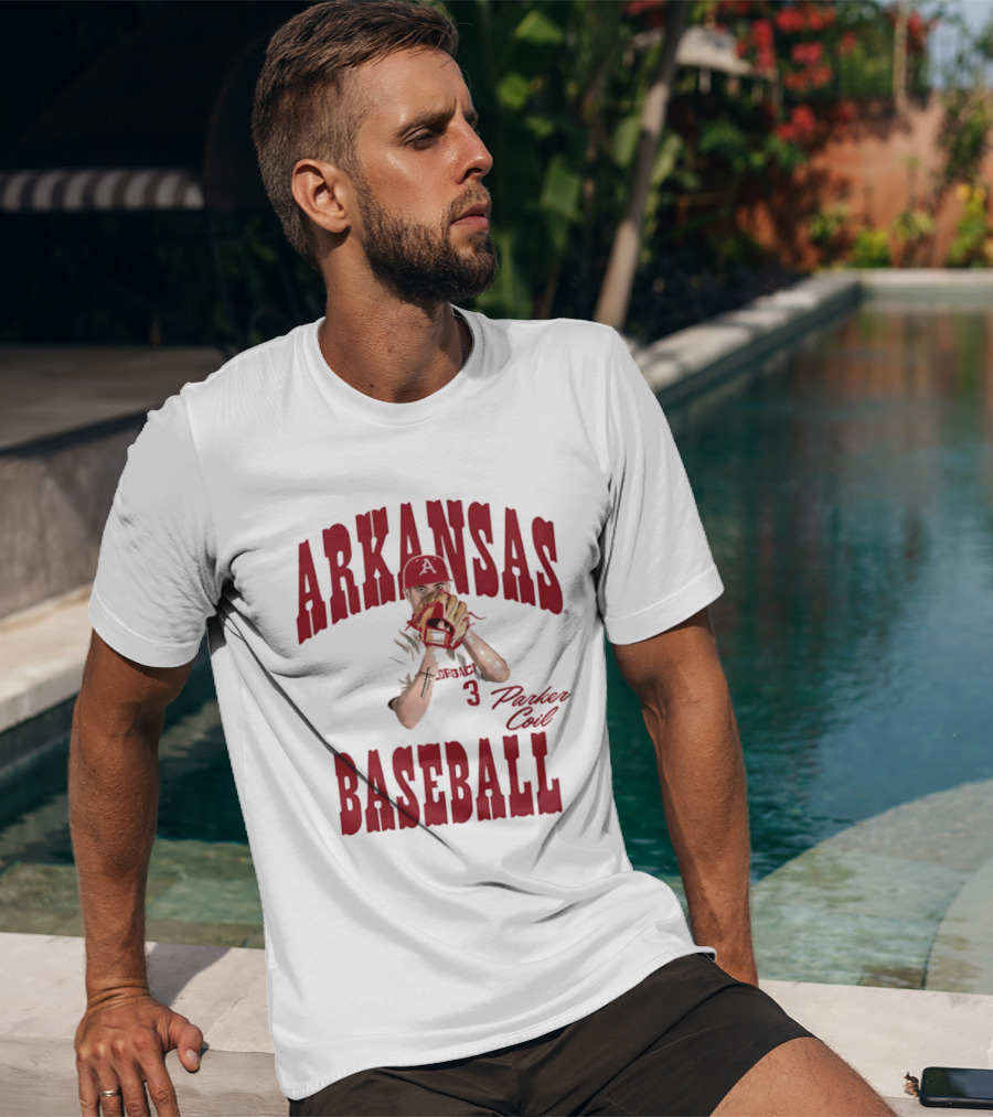 Arkansas Baseball Parker Coil Pitcher Glove Razorbacks Player 3 T-Shirt