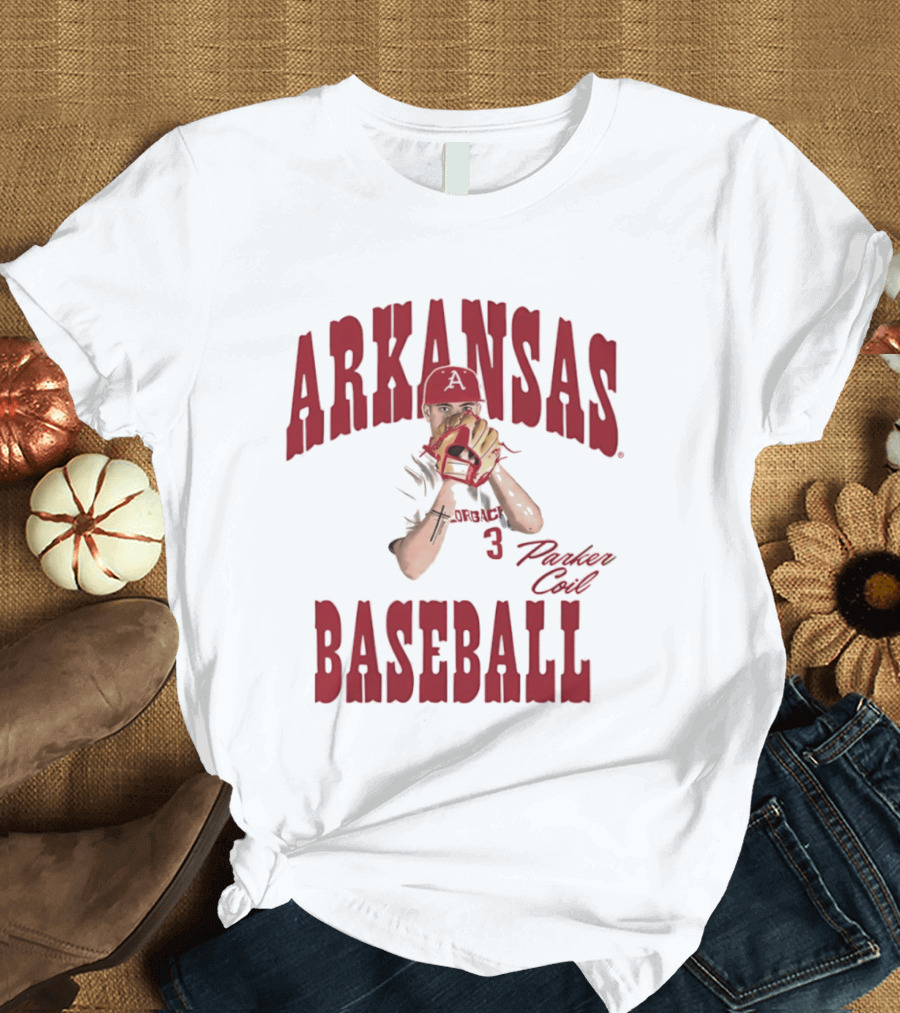 Arkansas Baseball Parker Coil Pitcher Glove Razorbacks Player 3 T-Shirt