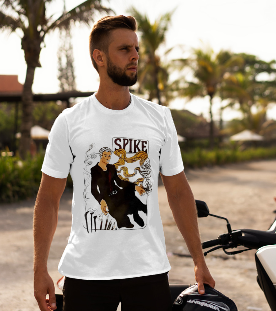 Spike Buffy The Vampire Slayer Illustrated Design With Abstract Vines And Accents T-Shirt