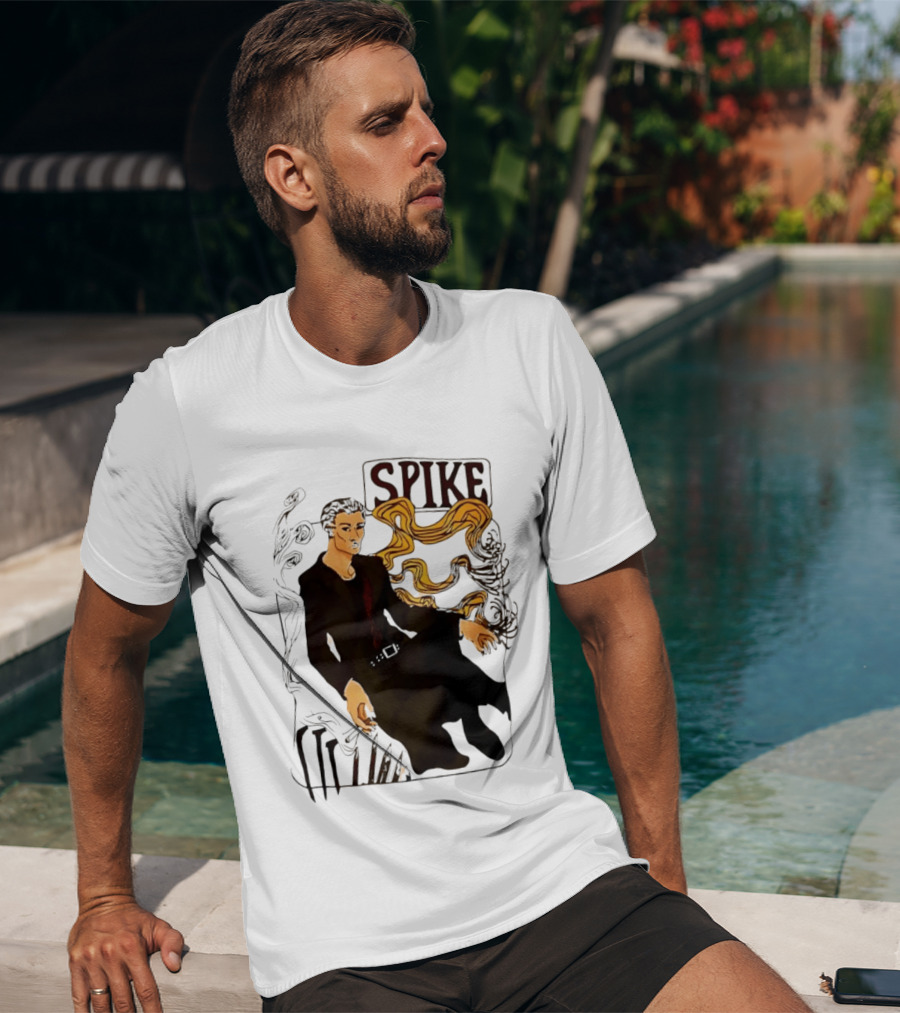 Spike Buffy The Vampire Slayer Illustrated Design With Abstract Vines And Accents T-Shirt