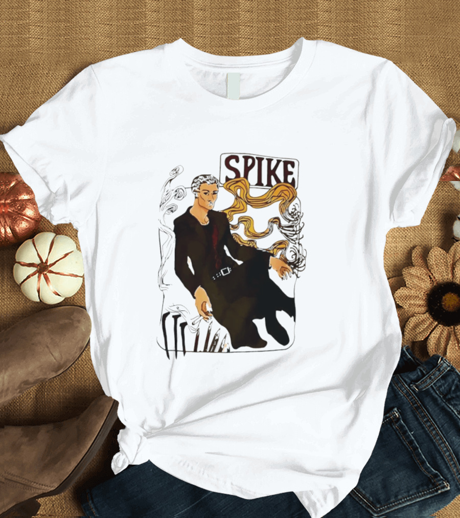 Spike Buffy The Vampire Slayer Illustrated Design With Abstract Vines And Accents T-Shirt