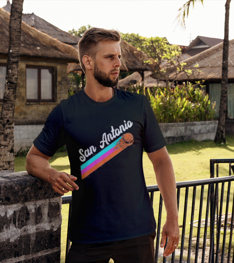 San Antonio Retro Basketball Multicolor Stripes T-Shirt