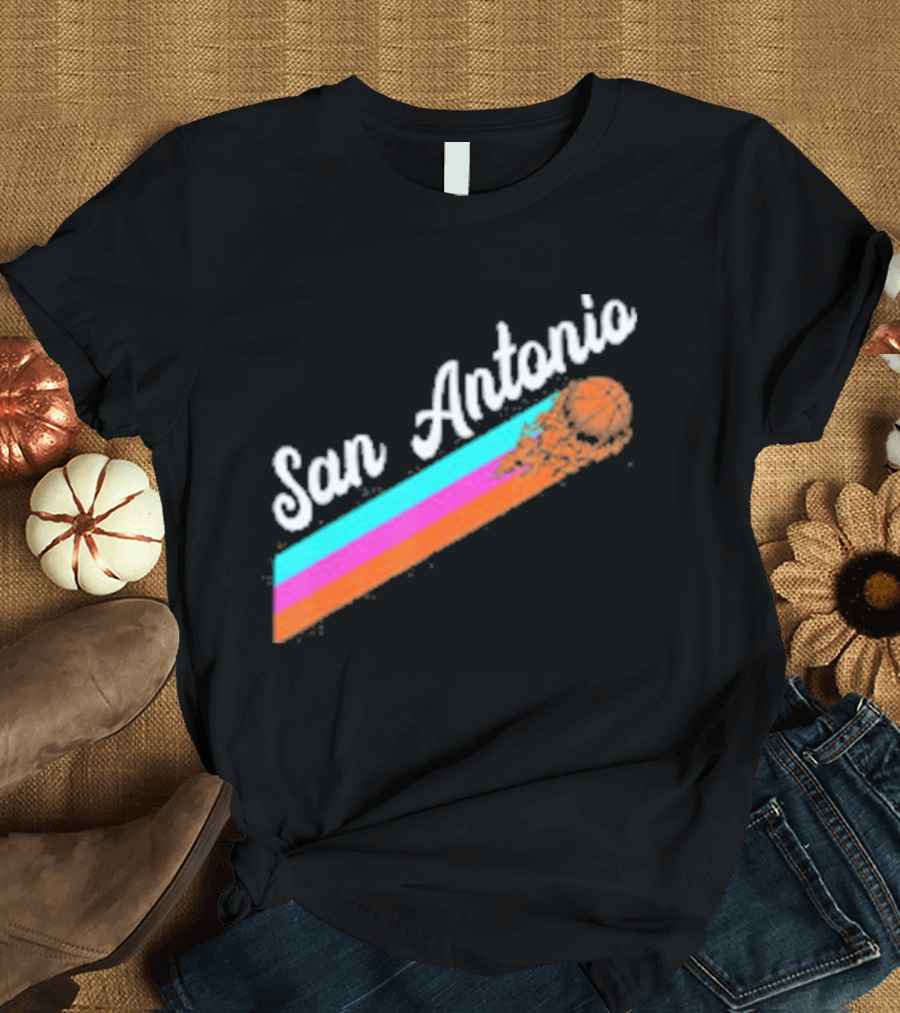San Antonio Retro Basketball Multicolor Stripes T-Shirt