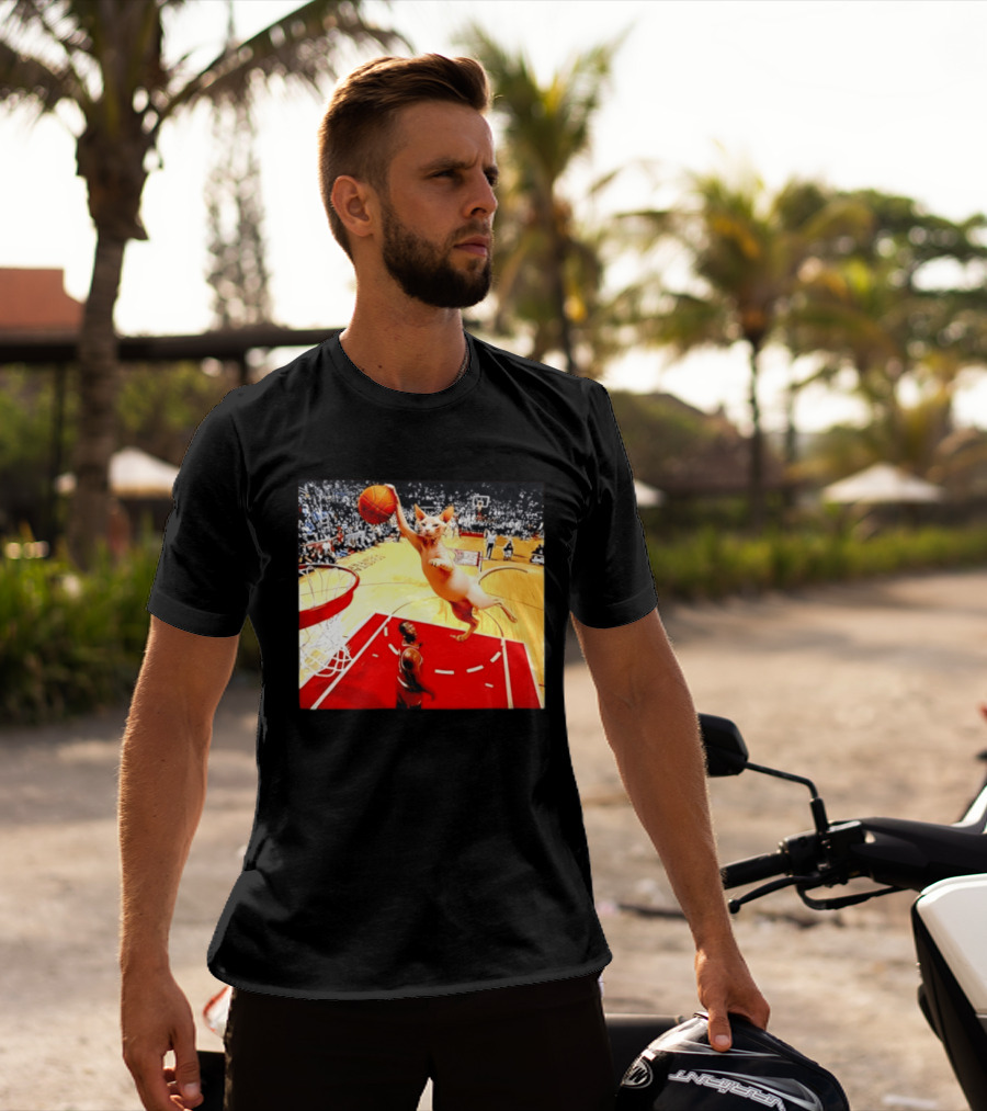 Sphynx Cat Slam Dunk Basketball Scene With Crowd T-Shirt