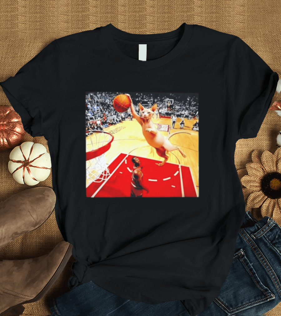 Sphynx Cat Slam Dunk Basketball Scene With Crowd T-Shirt