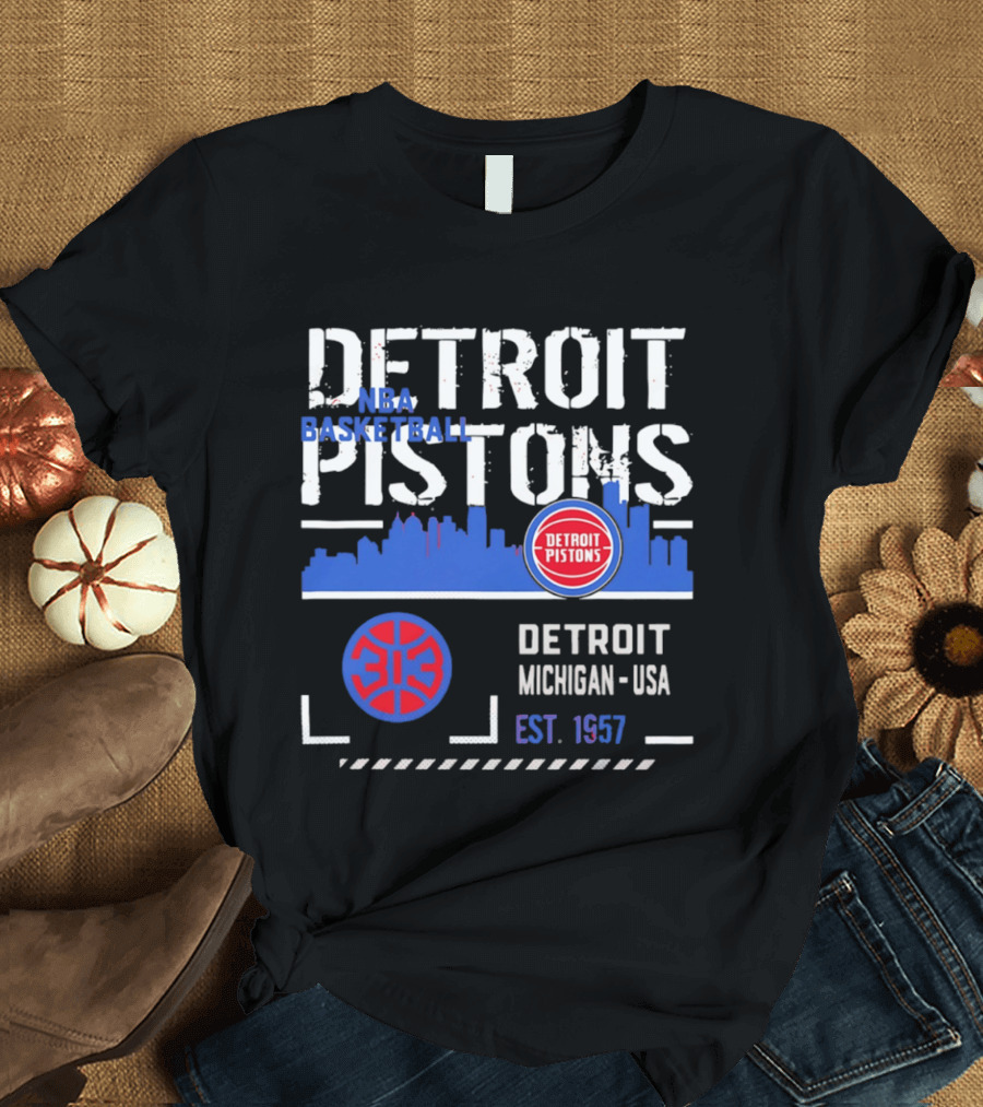Detroit Pistons NBA Basketball Michigan USA Skyline Est. 1957 T-Shirt