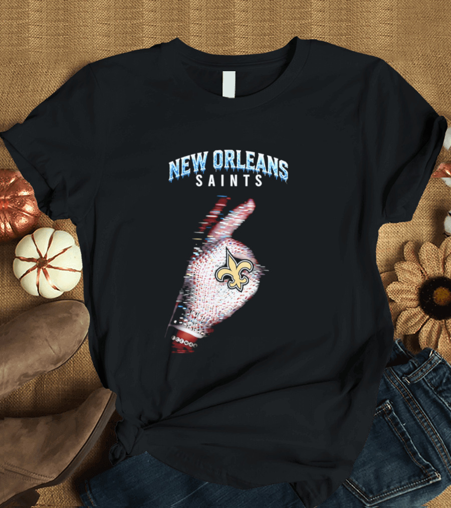 New Orleans Saints 2026 Iceman Glitch Effect Fleur De Lis T-Shirt