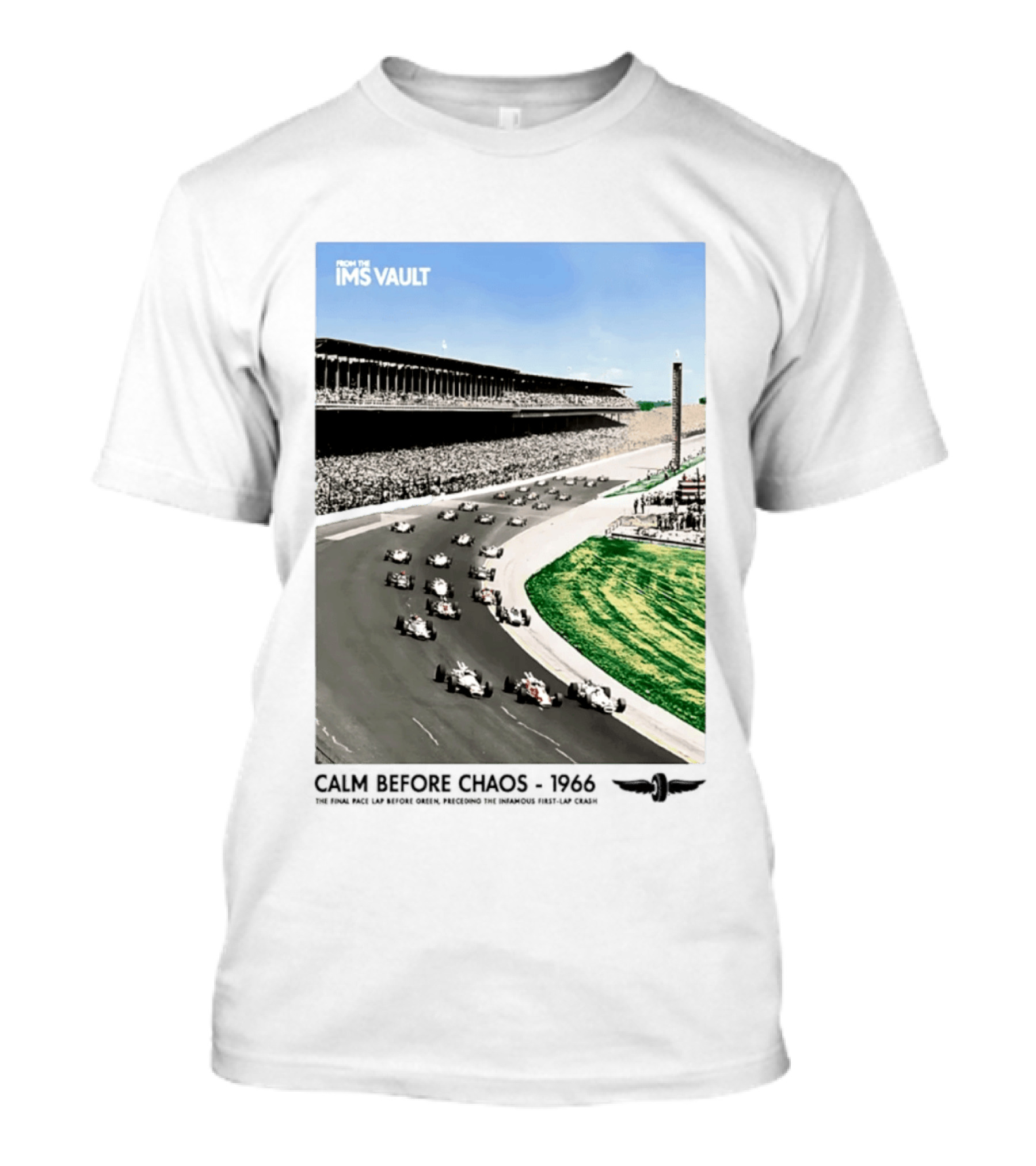 From The IMS Vault Calm Before Chaos 1966 Indianapolis Motor Speedway Racing Scene T-Shirt