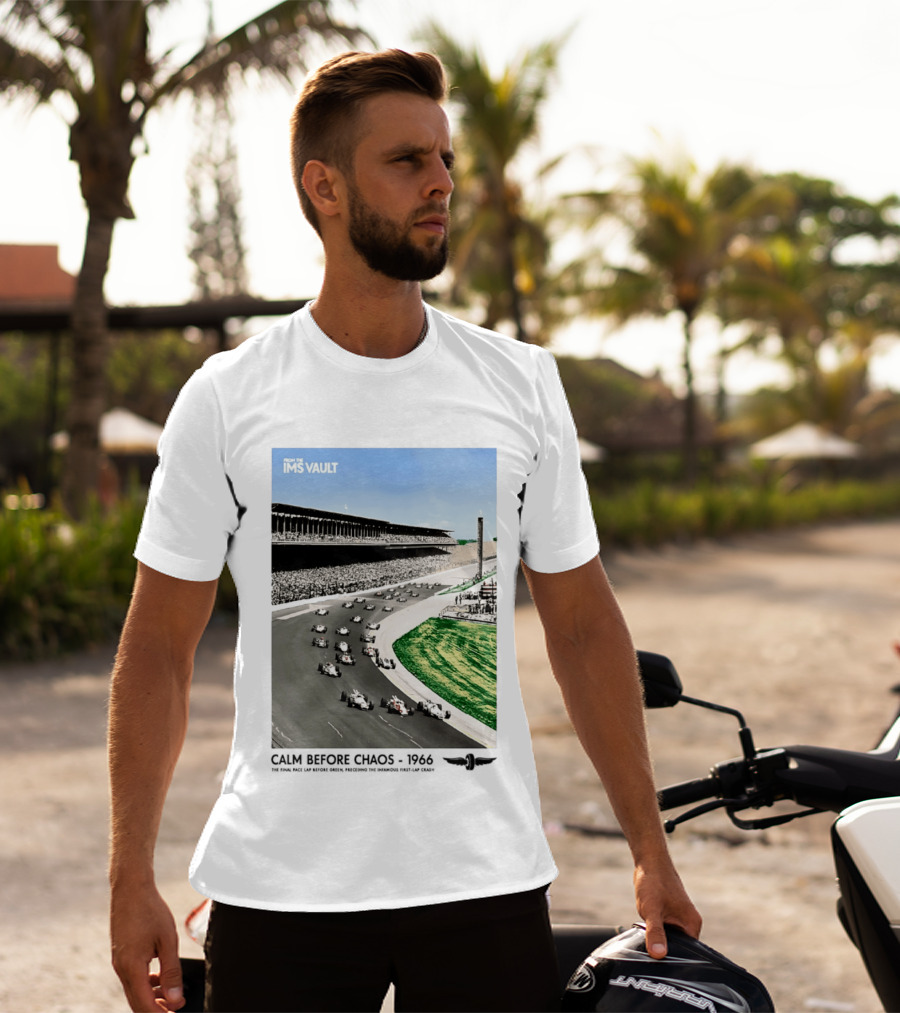 From The IMS Vault Calm Before Chaos 1966 Indianapolis Motor Speedway Racing Scene T-Shirt