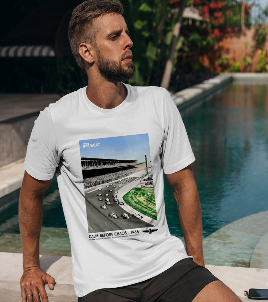 From The IMS Vault Calm Before Chaos 1966 Indianapolis Motor Speedway Racing Scene T-Shirt