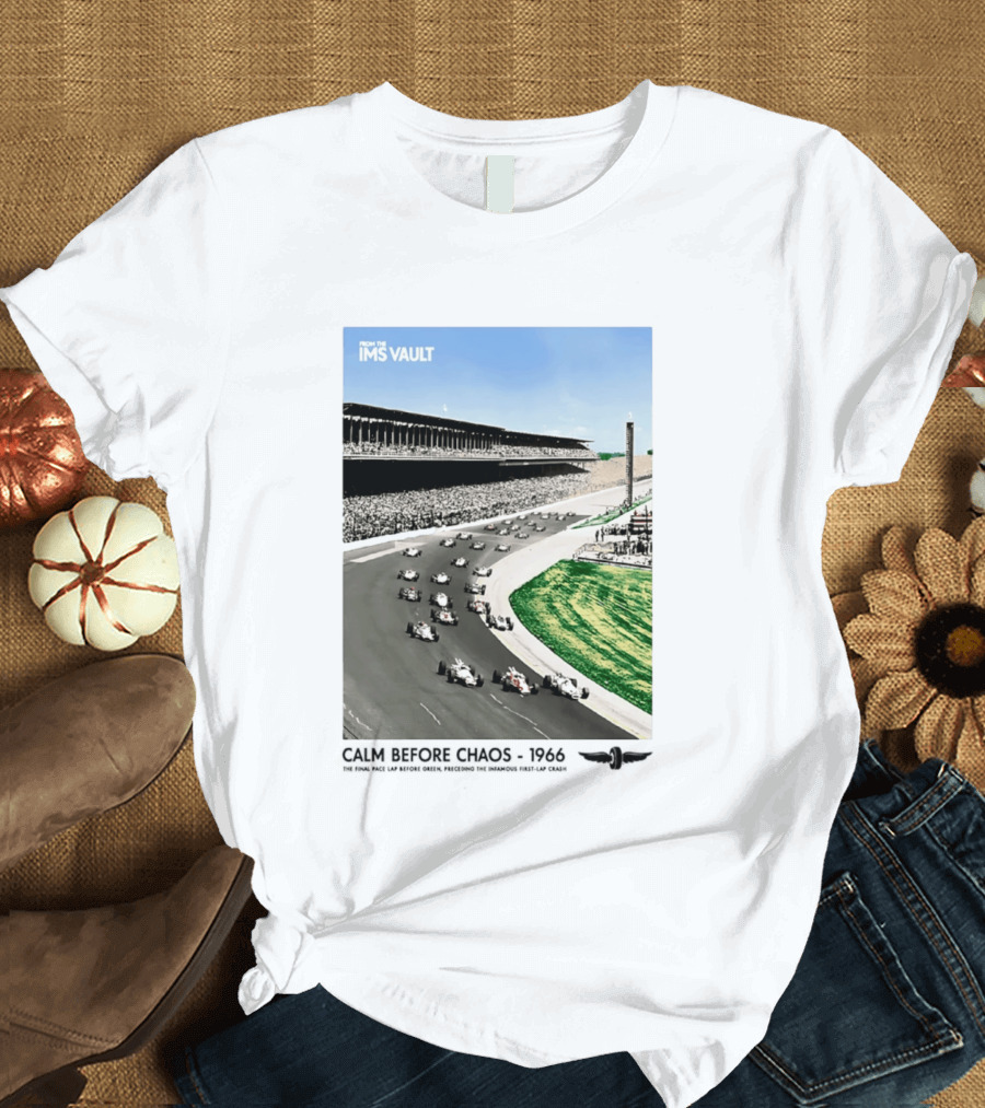 From The IMS Vault Calm Before Chaos 1966 Indianapolis Motor Speedway Racing Scene T-Shirt