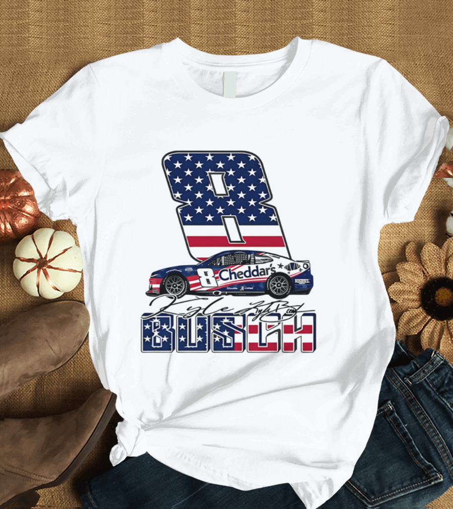 Kyle Busch Racing 8 American Flag Cheddar's Car Stars Stripes T-Shirt