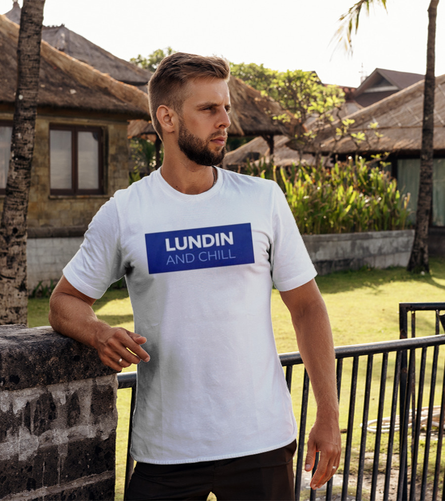 Lundin And Chill Bold White Text On Blue T-Shirt