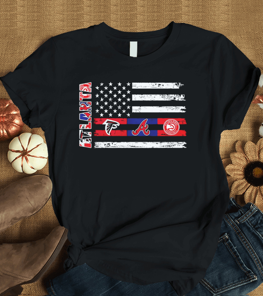 Atlanta Falcons Braves Hawks American Flag T-Shirt