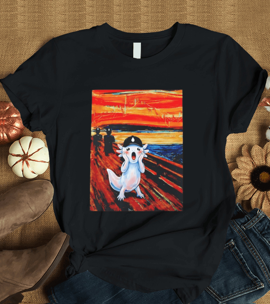 Axolotl Liquid The Scream Parody Painting Munch T-Shirt