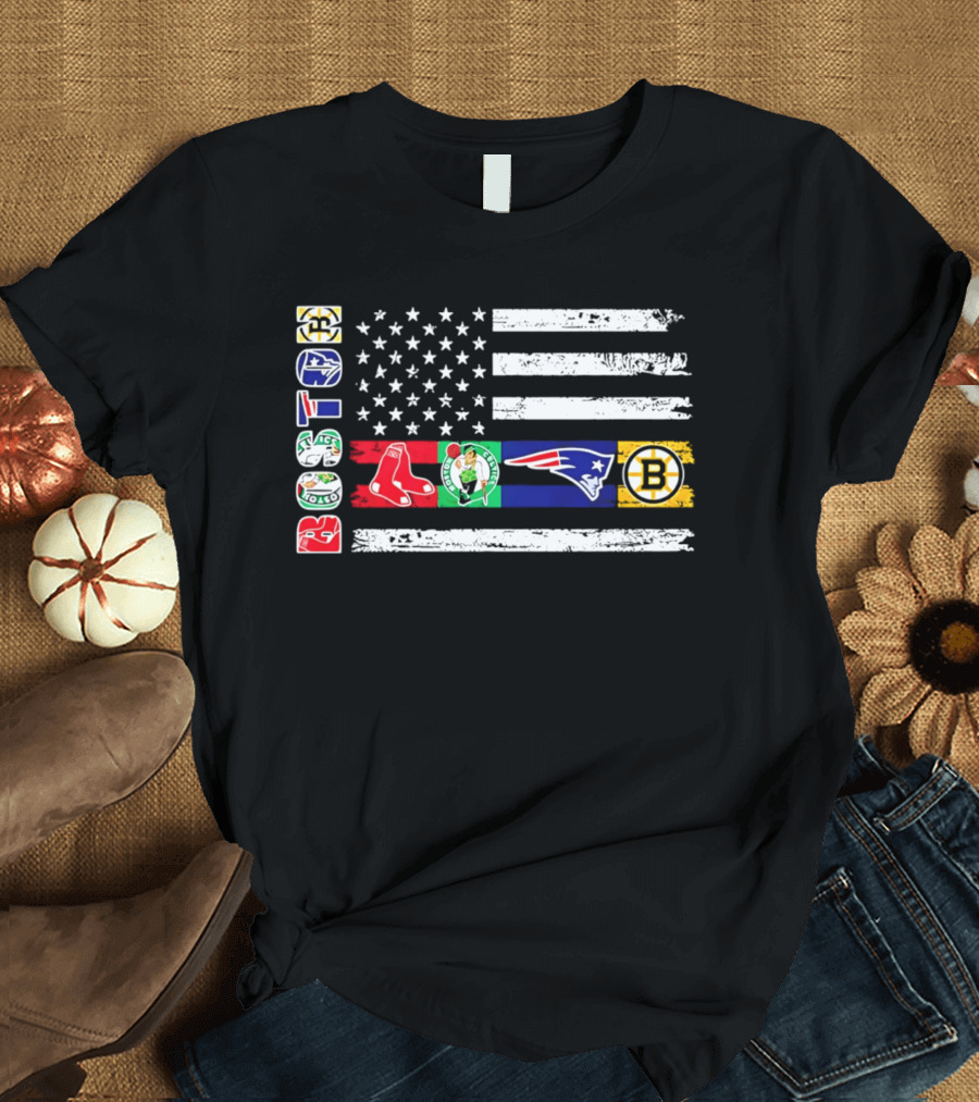Boston Red Sox Celtics Patriots Bruins Flag Sports T-Shirt