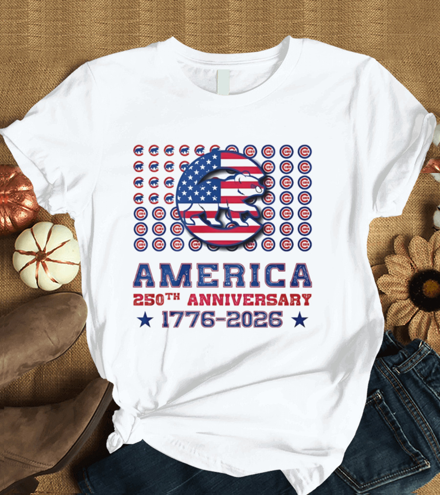 Chicago Cubs America 250th Anniversary 1776 2026 Stars And Stripes Bear T-Shirt