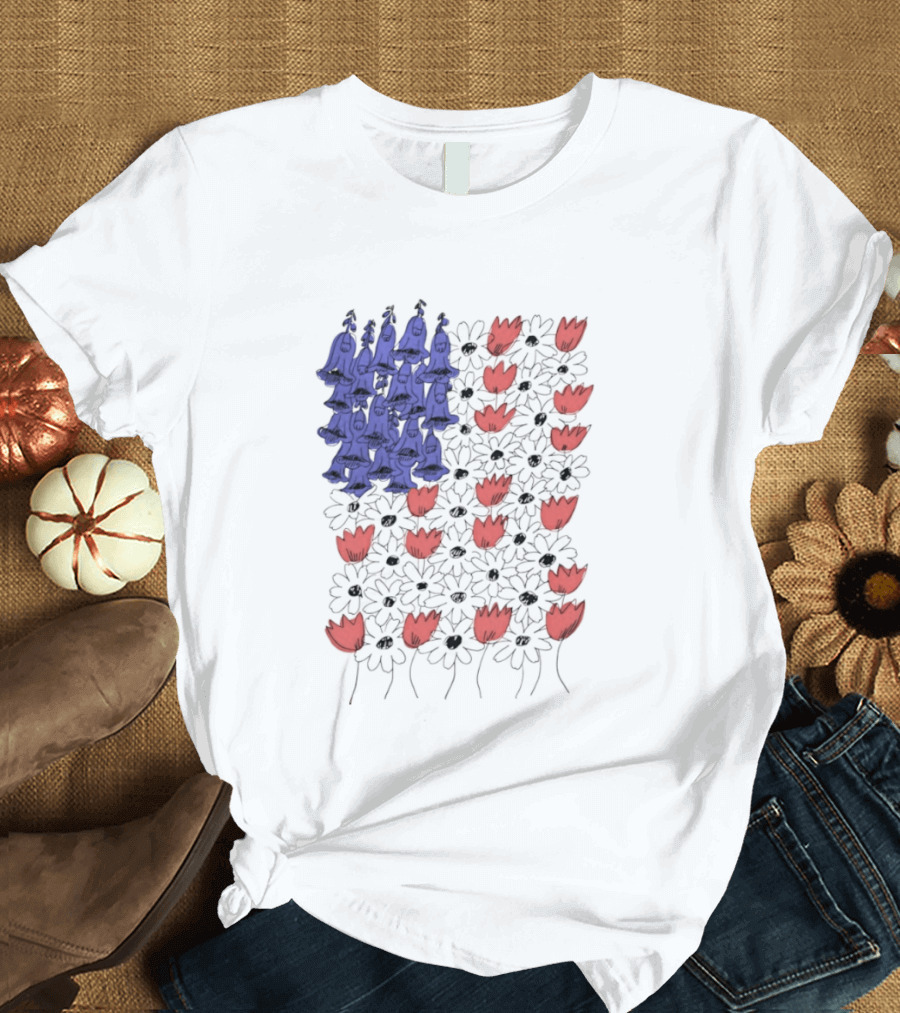 Fourth Of July Foxglove Daisy Tulip Subtle F Trump USA 250 Birthday T-Shirt