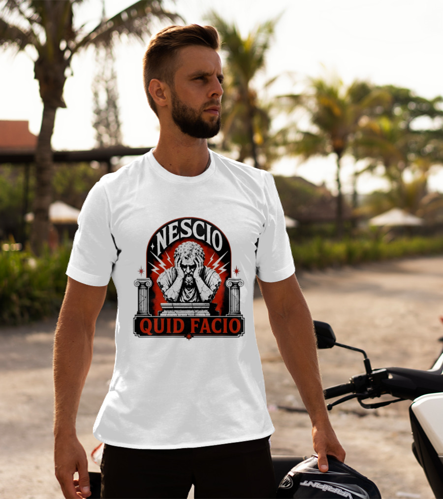 Nescio Quid Facio Roman Statue Design With Lightning And Columns T-Shirt