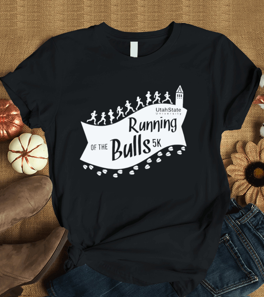 Utah State Running Of The Bulls 5K Event With Runners And Tower T-Shirt