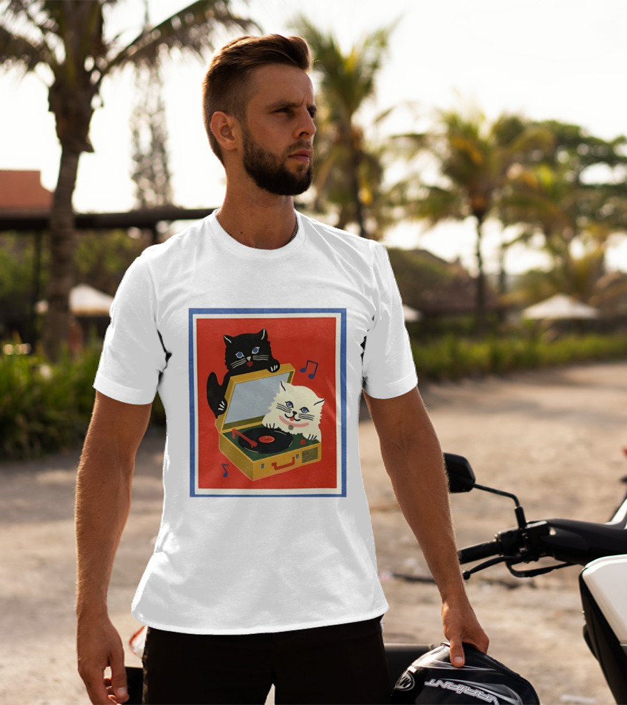 Alley Cats With Record Player And Musical Notes T-Shirt