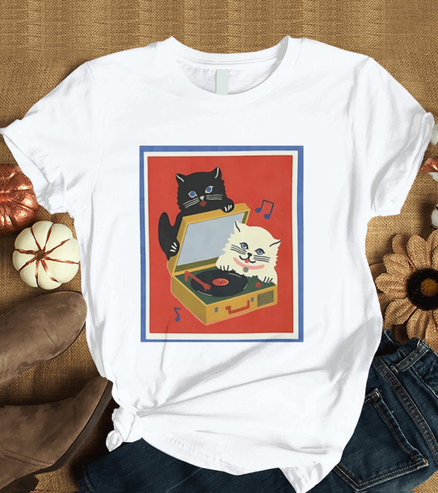 Alley Cats With Record Player And Musical Notes T-Shirt