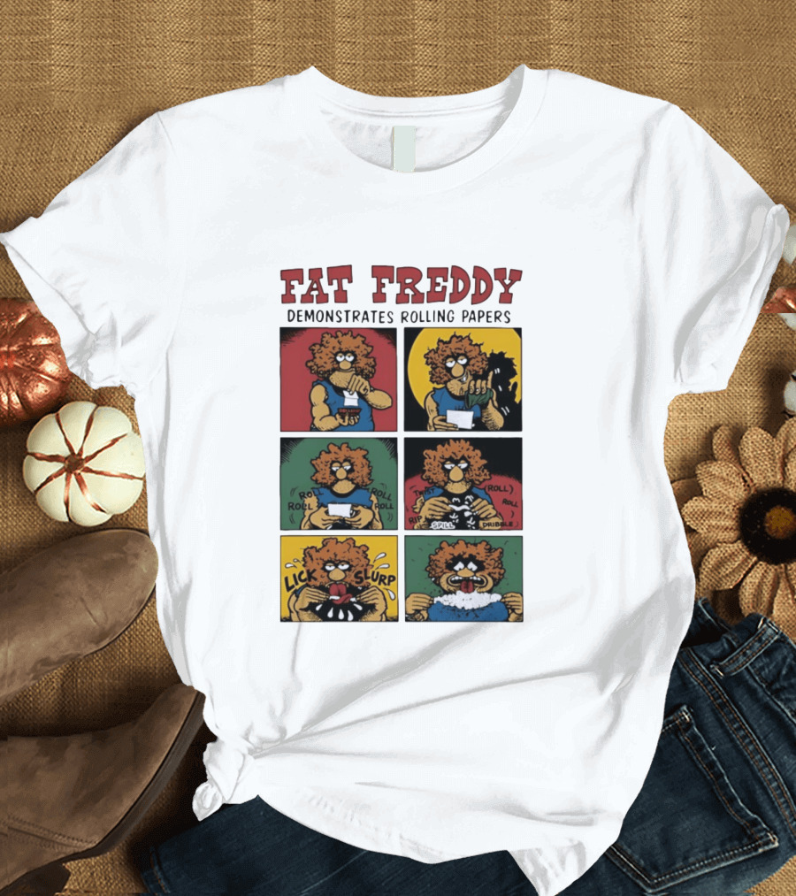 Fabulous Furry Freak Brothers Fat Freddy Rolling Papers Guide Comic Panels T-Shirt