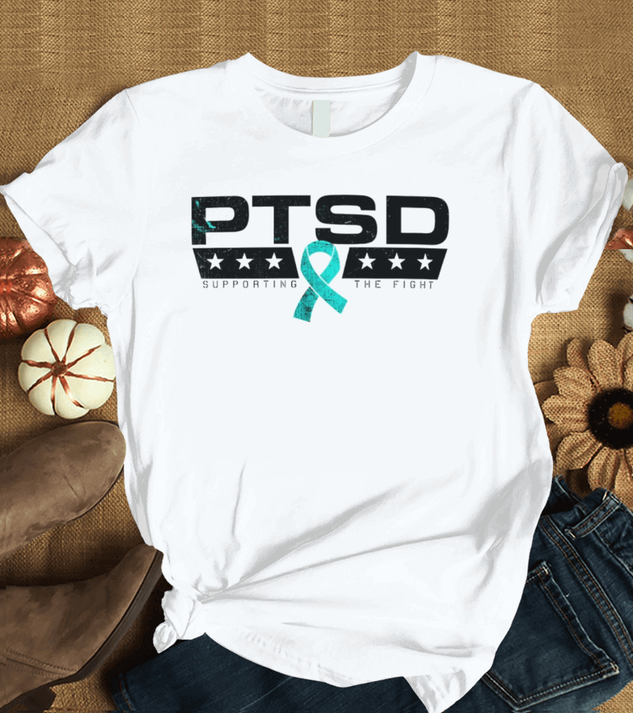 PTSD Supporting The Fight Teal Ribbon Stars T-Shirt