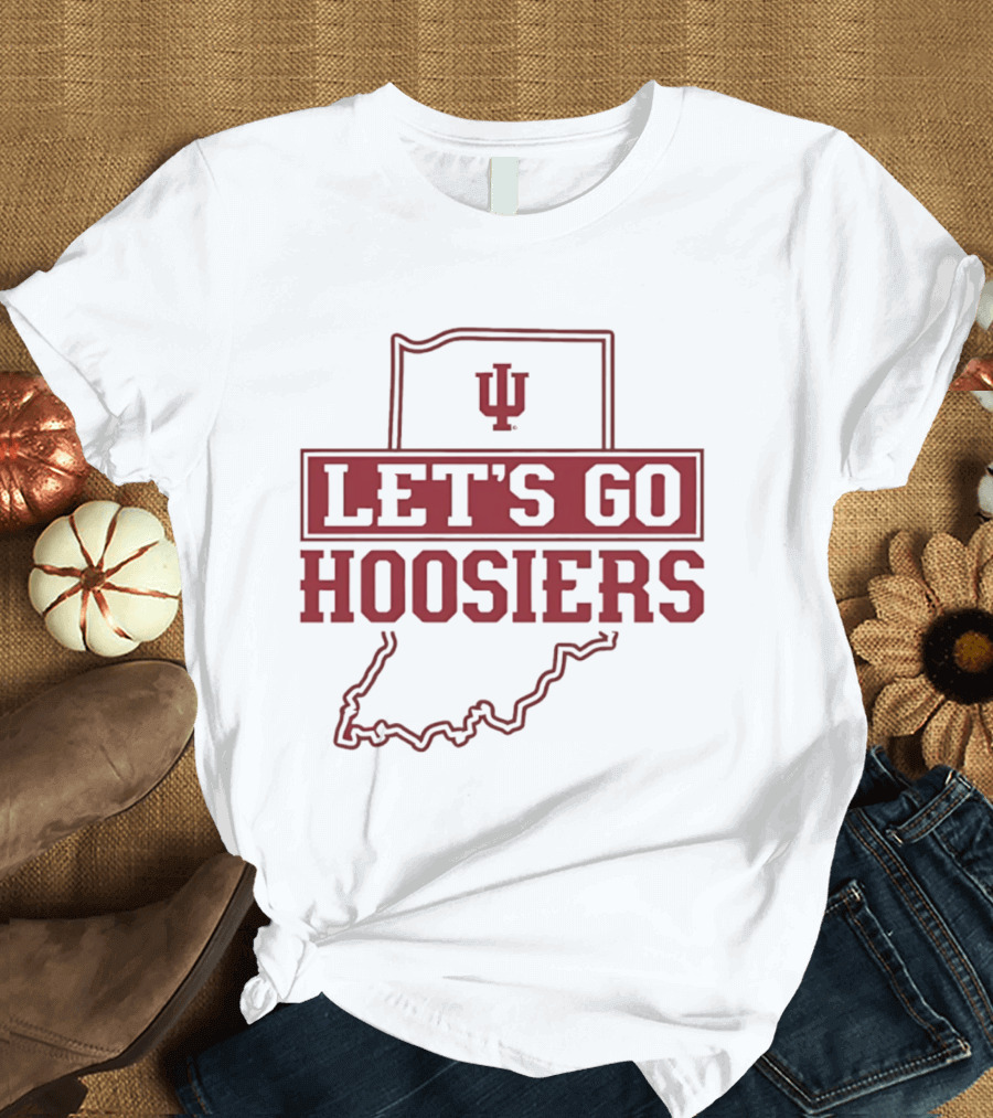 Indiana Let's Go Hoosiers IU State Map T-Shirt