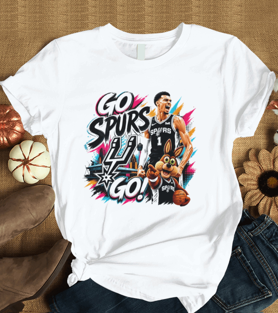 Go Spurs Go San Antonio Spurs Victor Wembanyama City Skyline T-Shirt