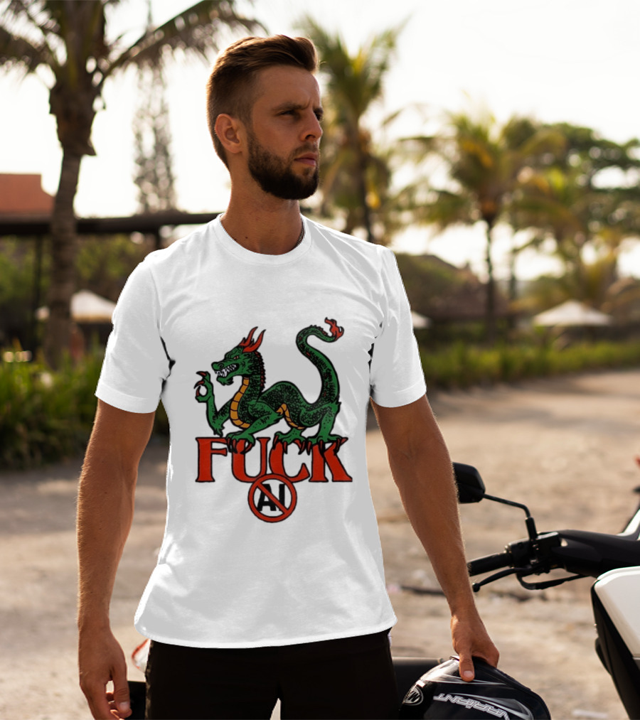 Green Dragon Fuck No AI Symbol With Bold Red T-Shirt