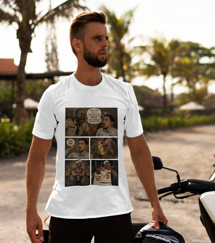 New York Knicks Josh Hart Light Skin Activate Badges Basketball Comic T-Shirt