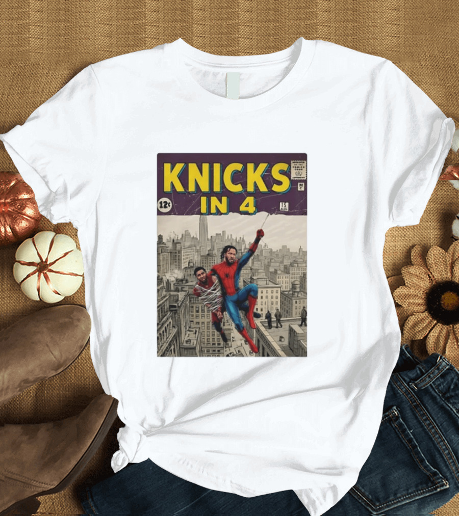 Knicks In 4 Comics Spider Man Derrick Rose Donovan Mitchell Basketball T-Shirt