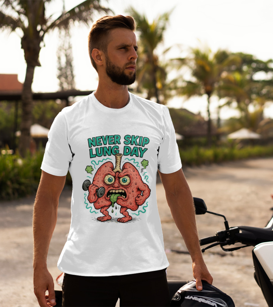 Never Skip Lung Day Funny Fitness Cartoon Lungs Lifting Weights T-Shirt