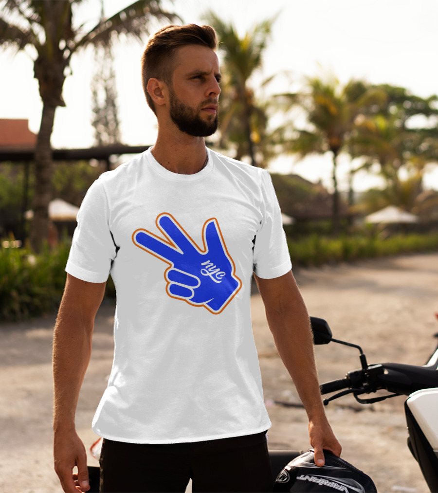 New York Knicks NYC Basketball Peace Sign Three Pointer T-Shirt