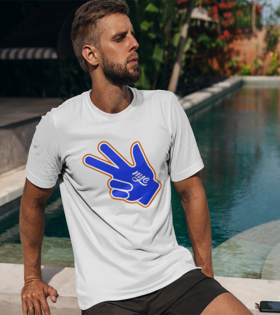 New York Knicks NYC Basketball Peace Sign Three Pointer T-Shirt