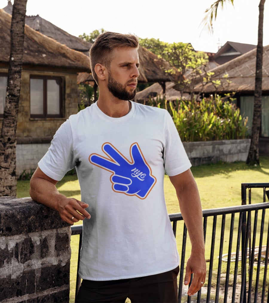 New York Knicks NYC Basketball Peace Sign Three Pointer T-Shirt