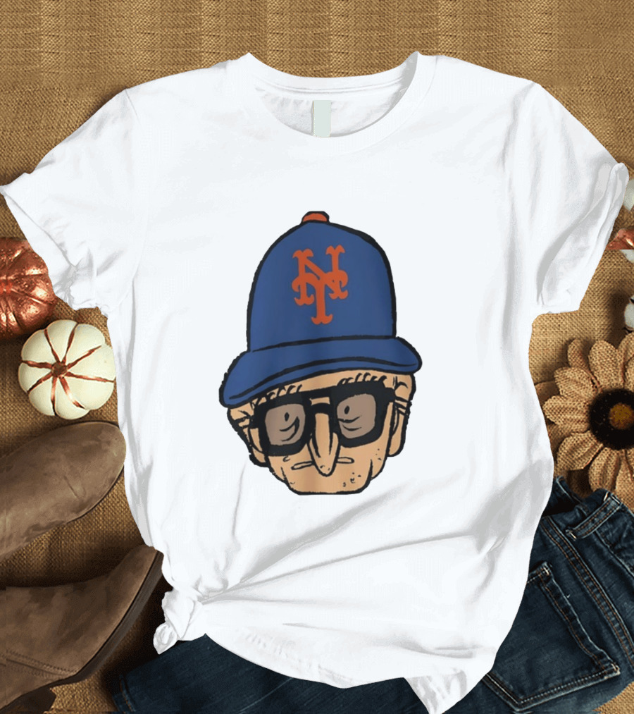 Old Jewish Men Big Head Caricature Mets Cap T-Shirt
