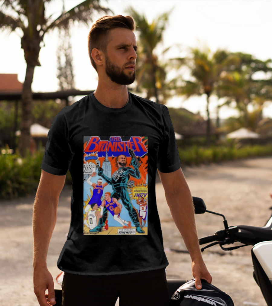 Knicks Comic Crossover The Brunisher Bocker Backpages Featuring Empire State Building T-Shirt