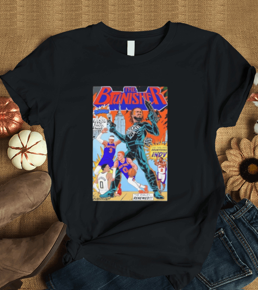Knicks Comic Crossover The Brunisher Bocker Backpages Featuring Empire State Building T-Shirt