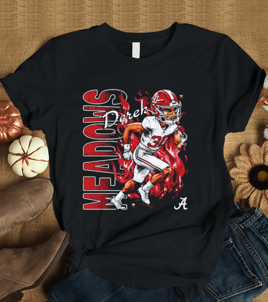 Derek Meadows Alabama Football NCAA Caricature Crimson Tide Player No. 30 T-Shirt